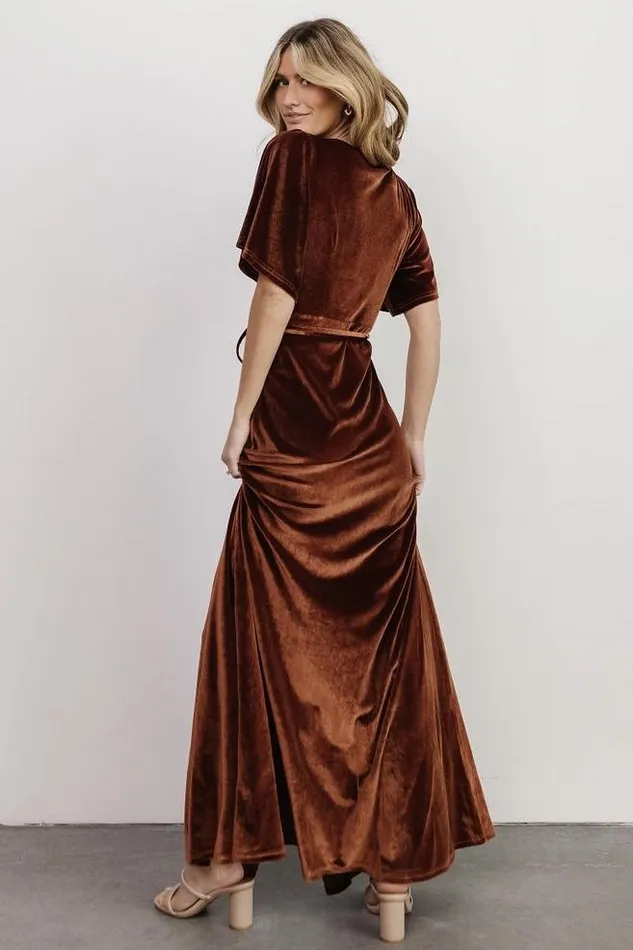 Women Meghan Velvet Wrap Maxi Dress Bronze Baltic Born Maxi Dresses Women Meghan Velvet Wrap Maxi Dress Bronze Baltic Born Maxi Dresses