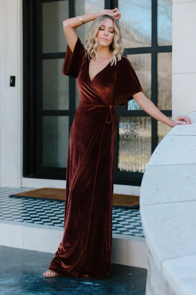 Women Meghan Velvet Wrap Maxi Dress Bronze Baltic Born Maxi Dresses Women Meghan Velvet Wrap Maxi Dress Bronze Baltic Born Maxi Dresses