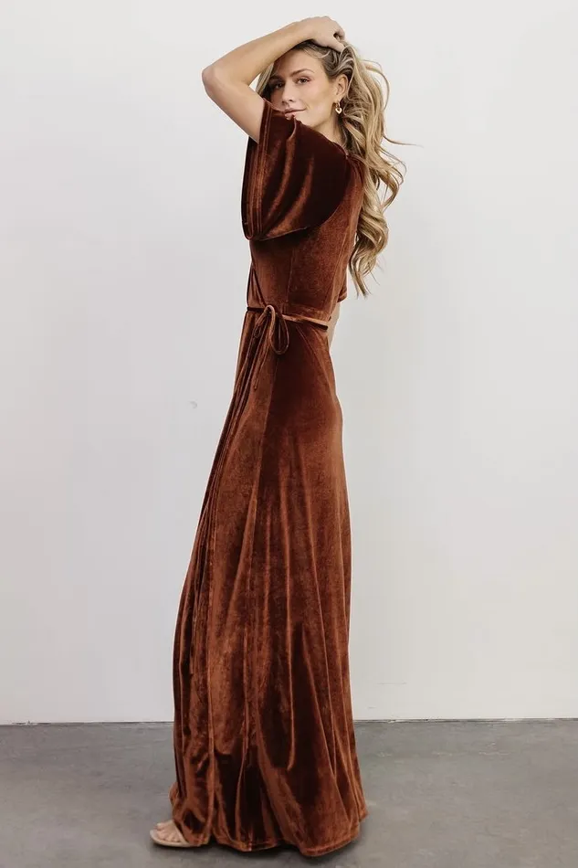 Women Meghan Velvet Wrap Maxi Dress Bronze Baltic Born Maxi Dresses Women Meghan Velvet Wrap Maxi Dress Bronze Baltic Born Maxi Dresses