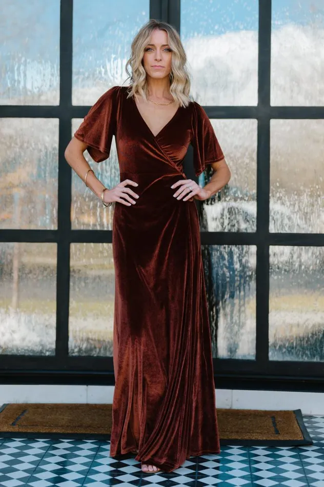 Women Meghan Velvet Wrap Maxi Dress Bronze Baltic Born Maxi Dresses Women Meghan Velvet Wrap Maxi Dress Bronze Baltic Born Maxi Dresses