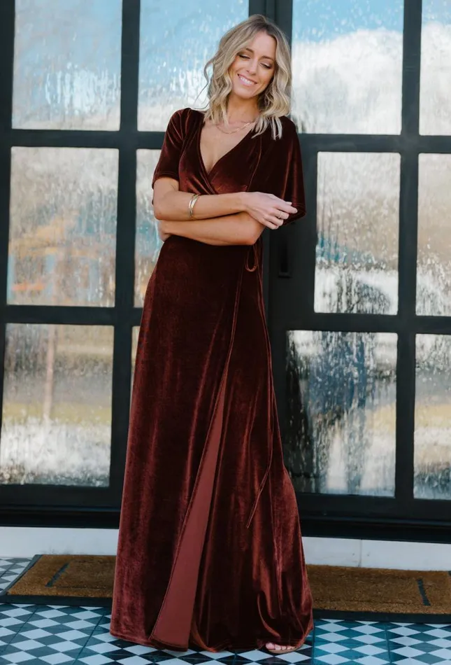 Women Meghan Velvet Wrap Maxi Dress Bronze Baltic Born Maxi Dresses Women Meghan Velvet Wrap Maxi Dress Bronze Baltic Born Maxi Dresses