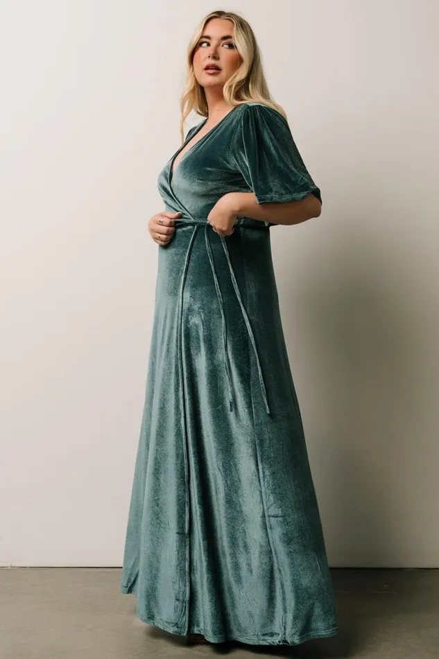 Women Meghan Velvet Wrap Maxi Dress Persian Blue Baltic Born Bump Friendly Women Meghan Velvet Wrap Maxi Dress Persian Blue Baltic Born Bump Friendly