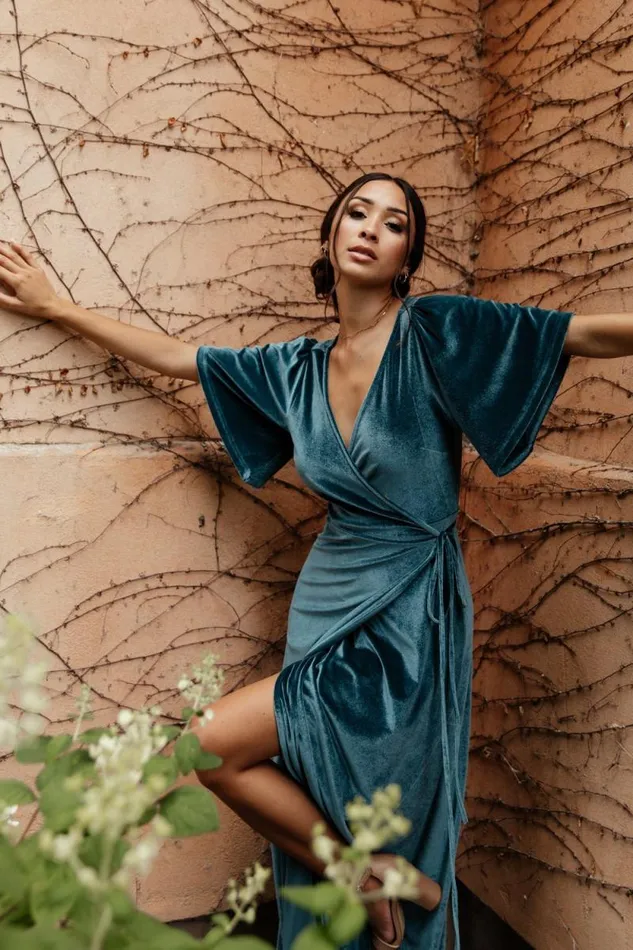 Women Meghan Velvet Wrap Maxi Dress Persian Blue Baltic Born Bump Friendly Women Meghan Velvet Wrap Maxi Dress Persian Blue Baltic Born Bump Friendly