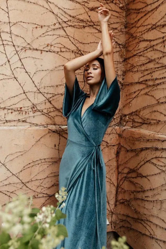 Women Meghan Velvet Wrap Maxi Dress Persian Blue Baltic Born Bump Friendly Women Meghan Velvet Wrap Maxi Dress Persian Blue Baltic Born Bump Friendly