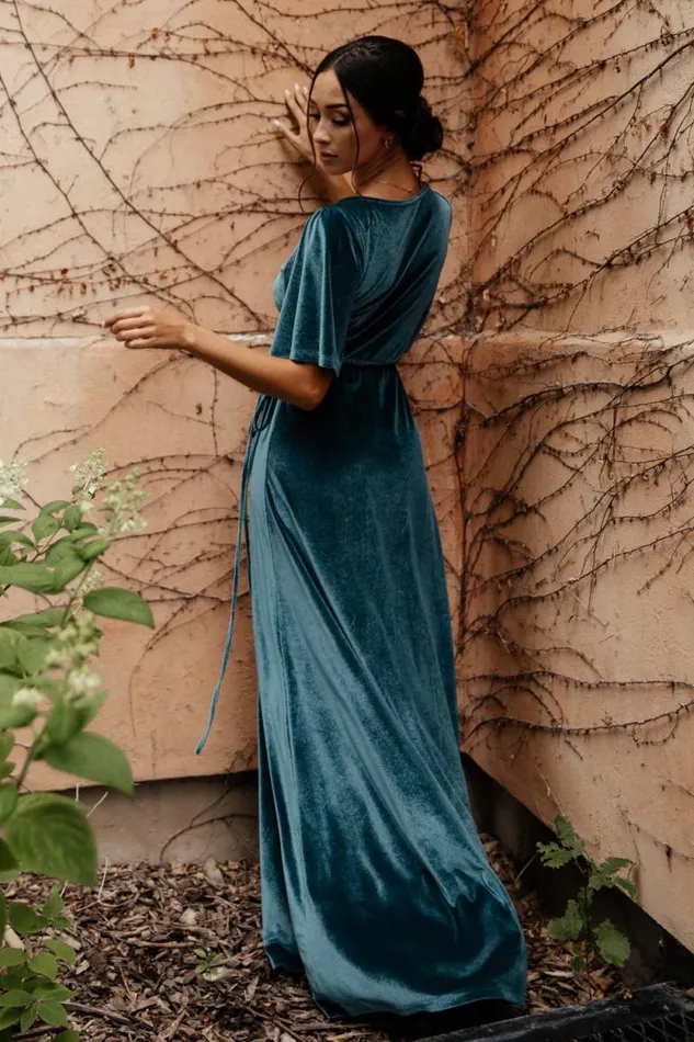 Women Meghan Velvet Wrap Maxi Dress Persian Blue Baltic Born Bump Friendly Women Meghan Velvet Wrap Maxi Dress Persian Blue Baltic Born Bump Friendly