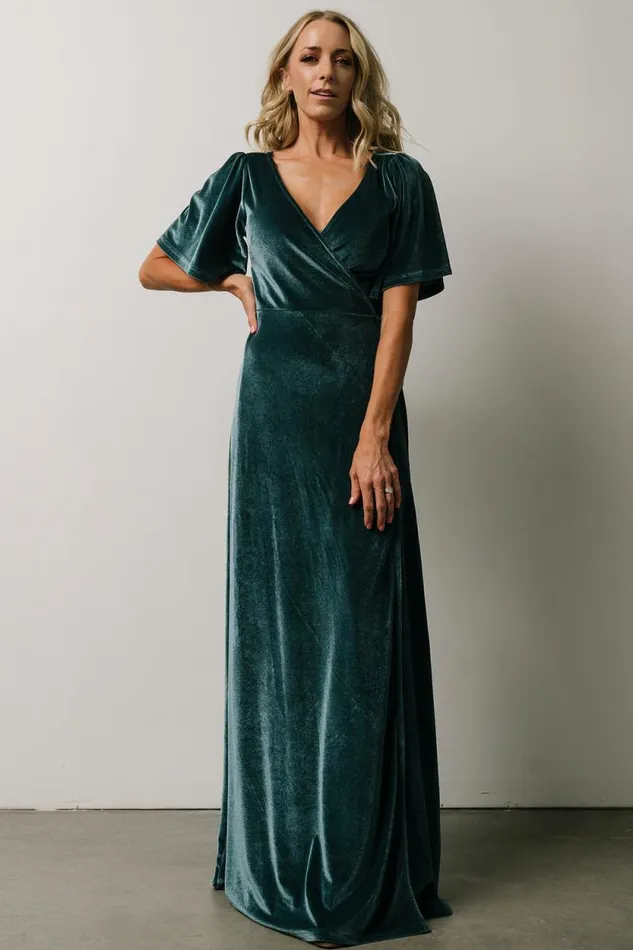 Women Meghan Velvet Wrap Maxi Dress Persian Blue Baltic Born Bump Friendly Women Meghan Velvet Wrap Maxi Dress Persian Blue Baltic Born Bump Friendly