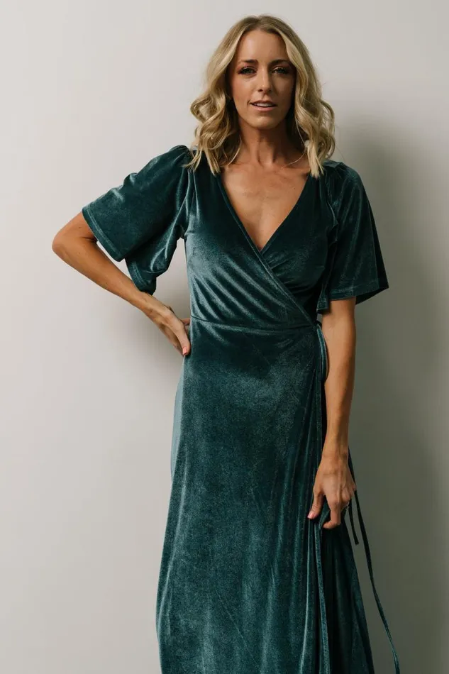 Women Meghan Velvet Wrap Maxi Dress Persian Blue Baltic Born Bump Friendly Women Meghan Velvet Wrap Maxi Dress Persian Blue Baltic Born Bump Friendly