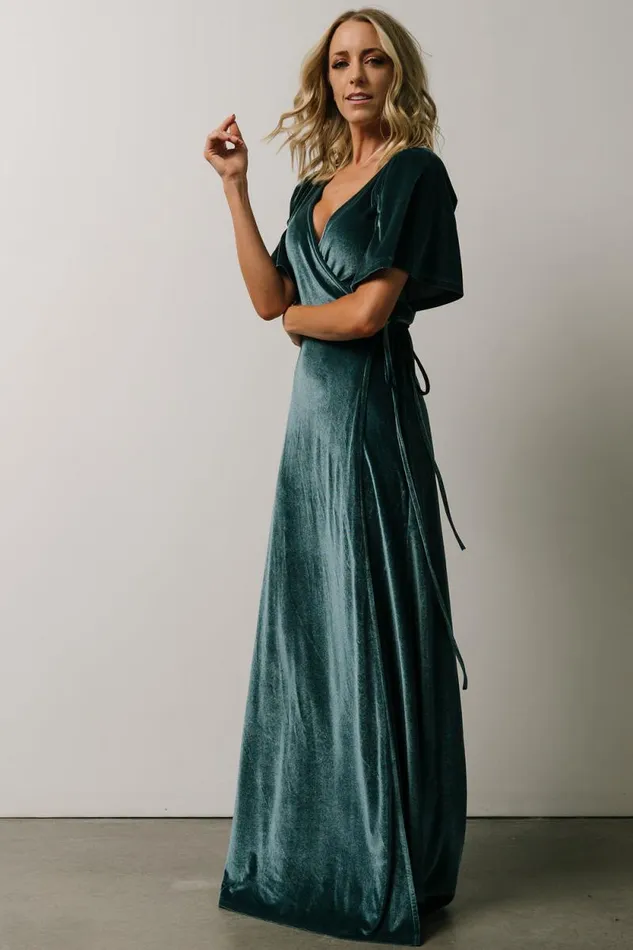 Women Meghan Velvet Wrap Maxi Dress Persian Blue Baltic Born Bump Friendly Women Meghan Velvet Wrap Maxi Dress Persian Blue Baltic Born Bump Friendly