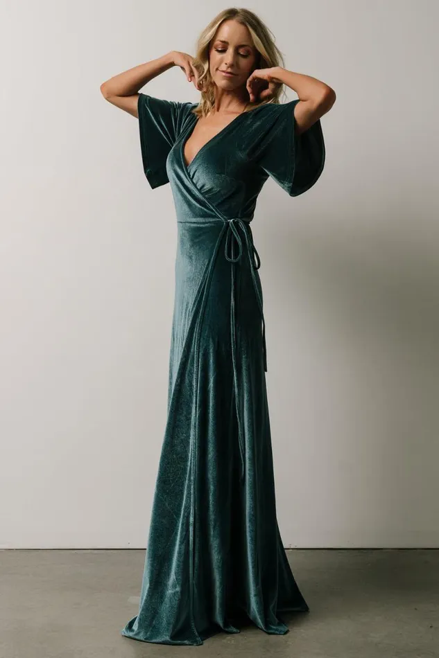 Women Meghan Velvet Wrap Maxi Dress Persian Blue Baltic Born Bump Friendly Women Meghan Velvet Wrap Maxi Dress Persian Blue Baltic Born Bump Friendly