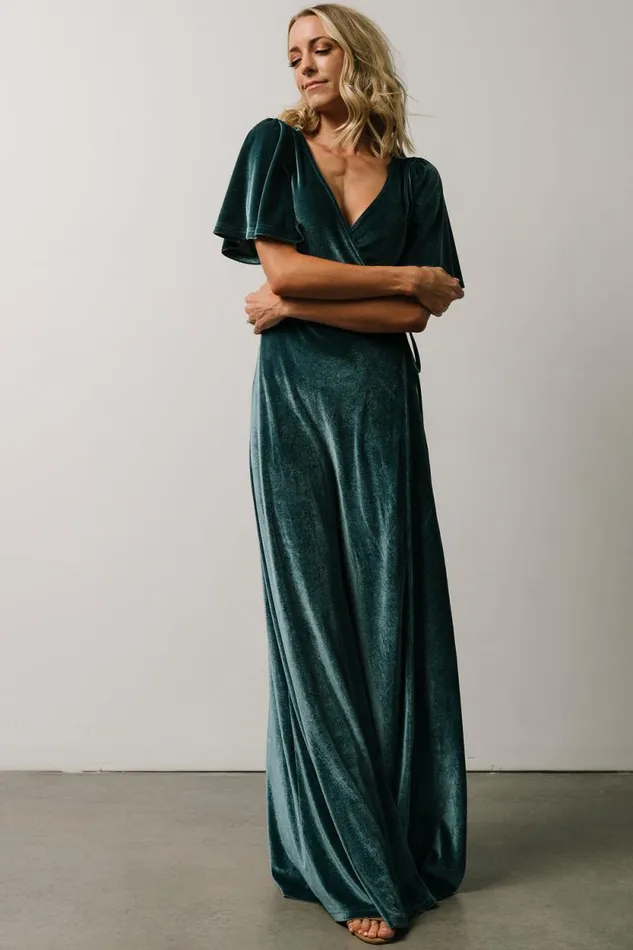 Women Meghan Velvet Wrap Maxi Dress Persian Blue Baltic Born Bump Friendly Women Meghan Velvet Wrap Maxi Dress Persian Blue Baltic Born Bump Friendly