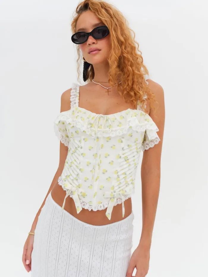 Women Melanie Corset Top Yellow For Love and Lemons Tops