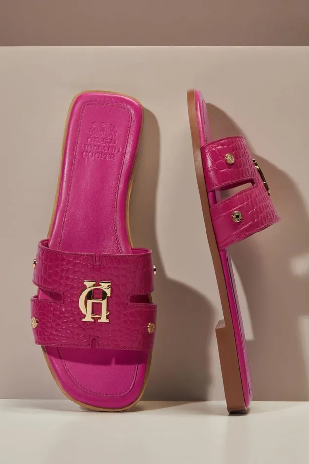 Women Monogram Slides Pink Croc Holland Cooper Sandals and Slides