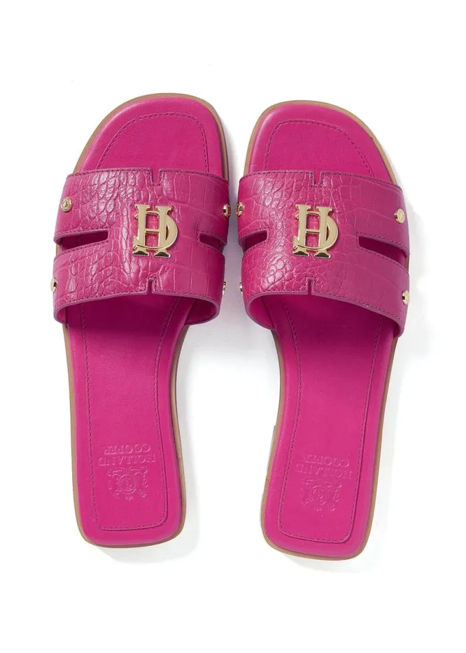 Women Monogram Slides Pink Croc Holland Cooper Sandals and Slides