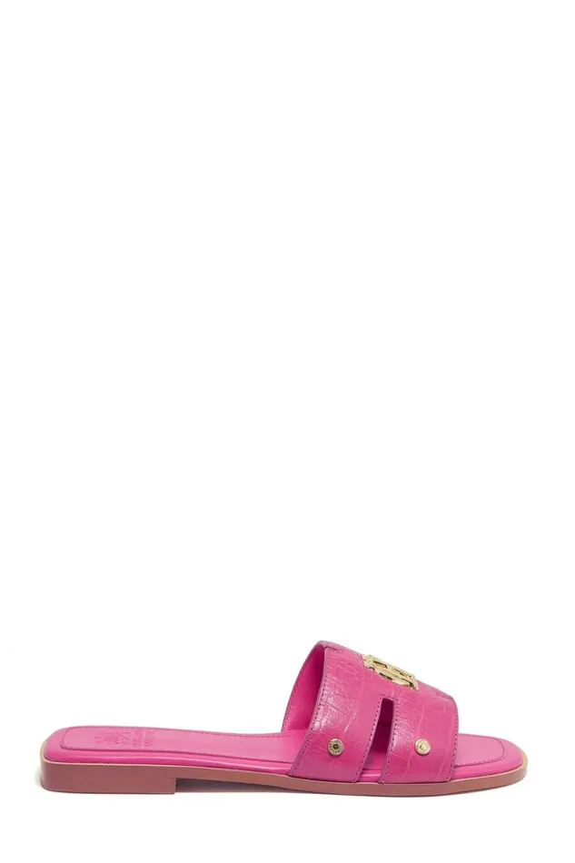 Women Monogram Slides Pink Croc Holland Cooper Sandals and Slides