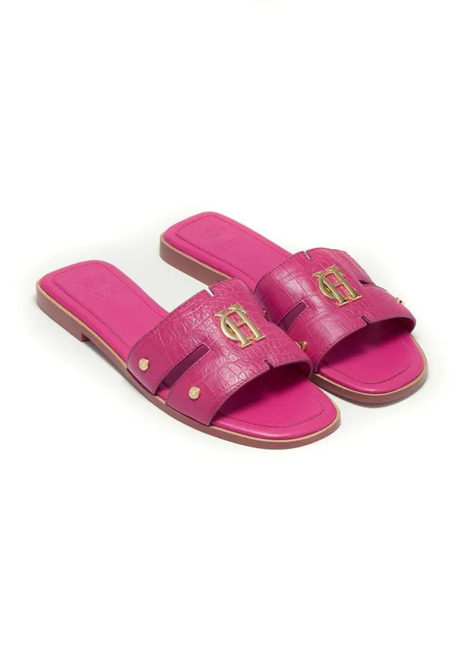 Women Monogram Slides Pink Croc Holland Cooper Sandals and Slides