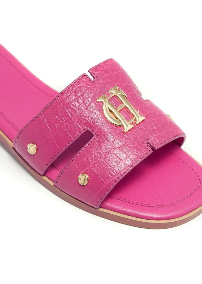 Women Monogram Slides Pink Croc Holland Cooper Sandals and Slides
