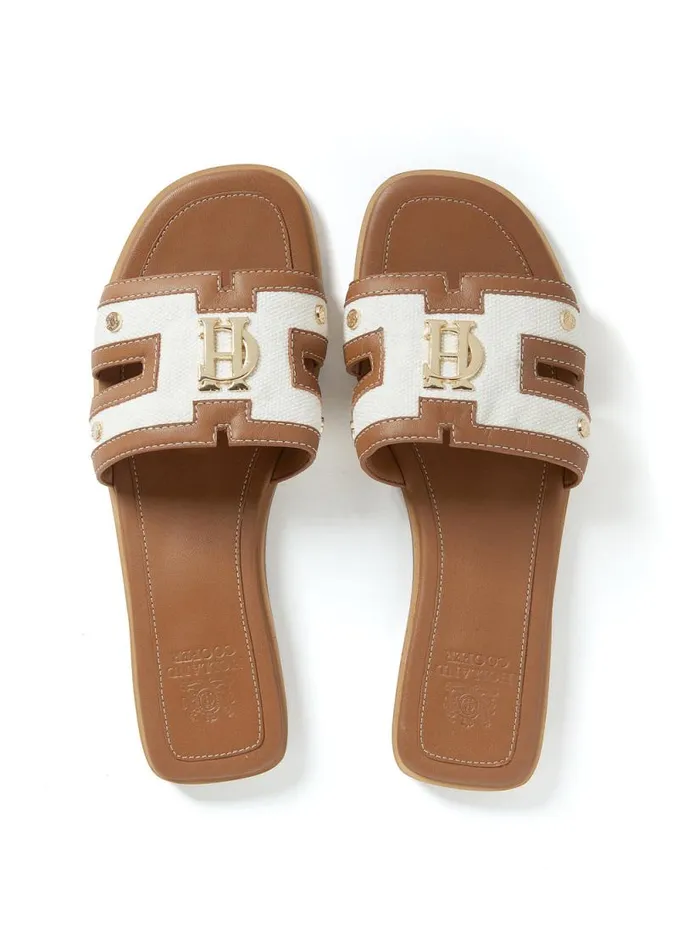 Women Monogram Slides Tan Canvas Holland Cooper Sandals and Slides