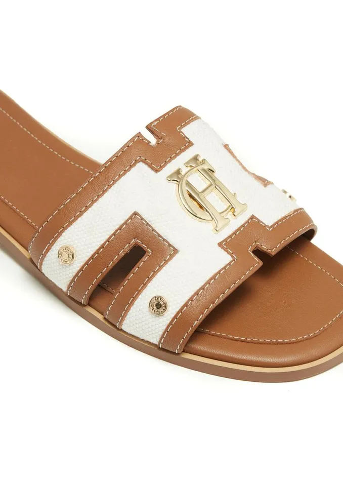 Women Monogram Slides Tan Canvas Holland Cooper Sandals and Slides
