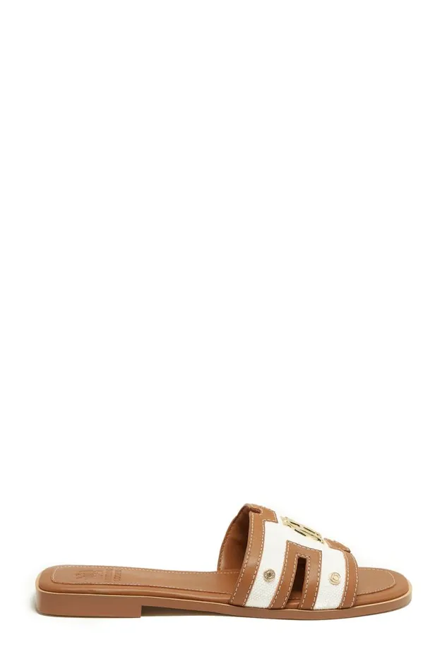 Women Monogram Slides Tan Canvas Holland Cooper Sandals and Slides