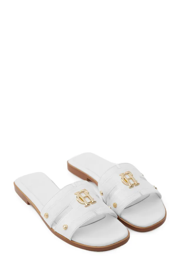 Women Monogram Slides White Croc Holland Cooper Sandals and Slides Women Monogram Slides White Croc Holland Cooper Sandals and Slides