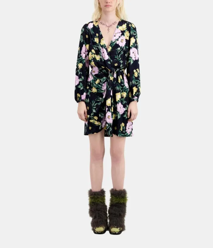 Women Multicolor Floral Print Long Sleeve Short Dress With Draping THE KOOPLES Dresses and Jumpsuits
