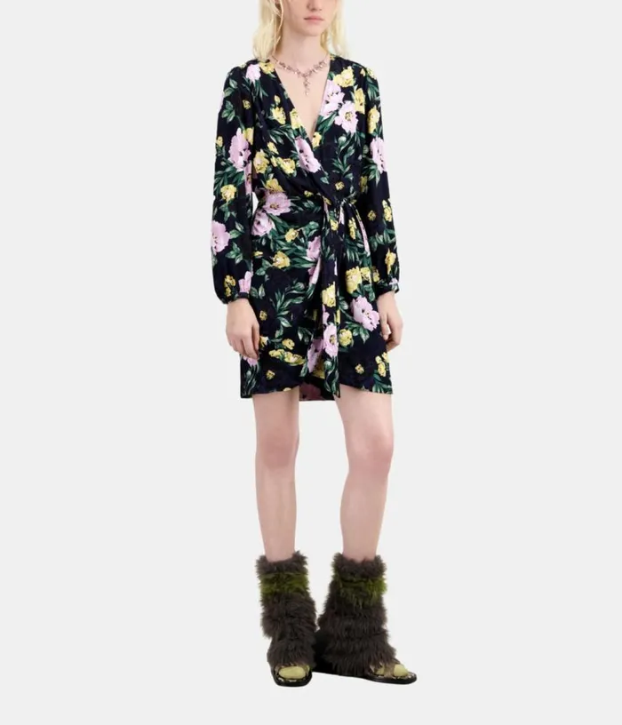 Women Multicolor Floral Print Long Sleeve Short Dress With Draping THE KOOPLES Dresses and Jumpsuits