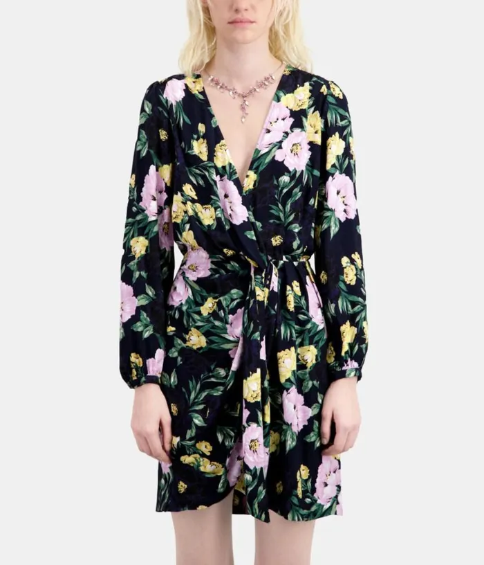 Women Multicolor Floral Print Long Sleeve Short Dress With Draping THE KOOPLES Dresses and Jumpsuits