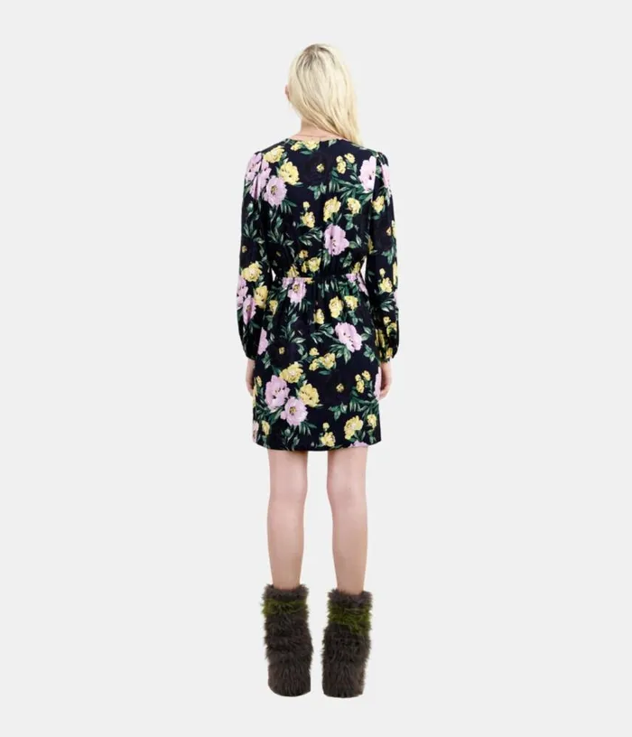 Women Multicolor Floral Print Long Sleeve Short Dress With Draping THE KOOPLES Dresses and Jumpsuits