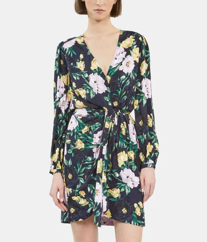 Women Multicolor Floral Print Long Sleeve Short Dress With Draping THE KOOPLES Dresses and Jumpsuits