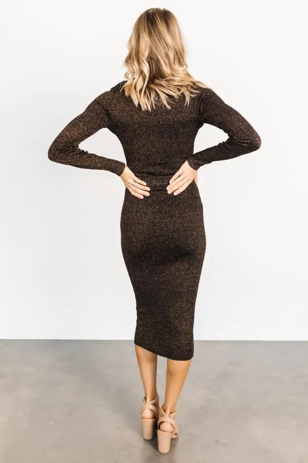 Women Nancy Ribbed Shimmer Midi Dress Bronze Baltic Born Midi Dresses