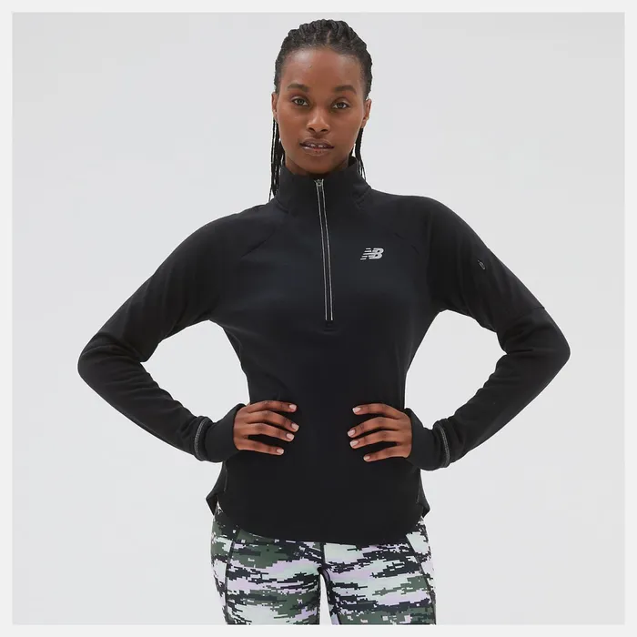 Women NB Heat Grid Half Zip Black New Balance Hoodies and Sweatshirts