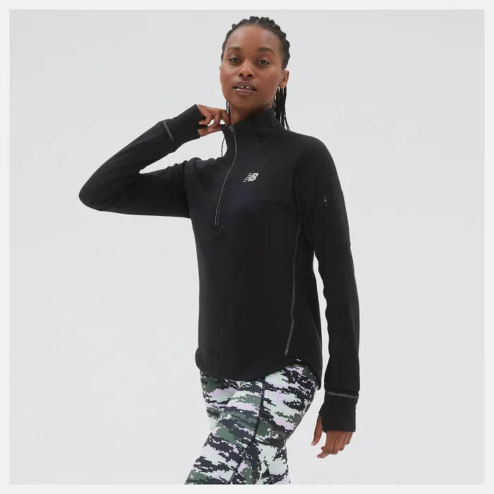 Women NB Heat Grid Half Zip Black New Balance Hoodies and Sweatshirts