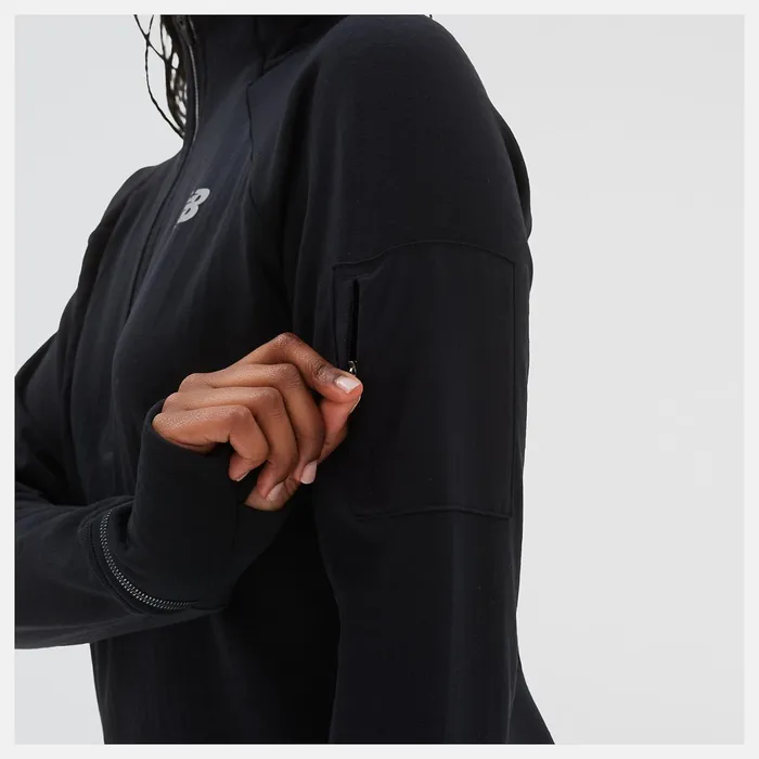 Women NB Heat Grid Half Zip Black New Balance Hoodies and Sweatshirts