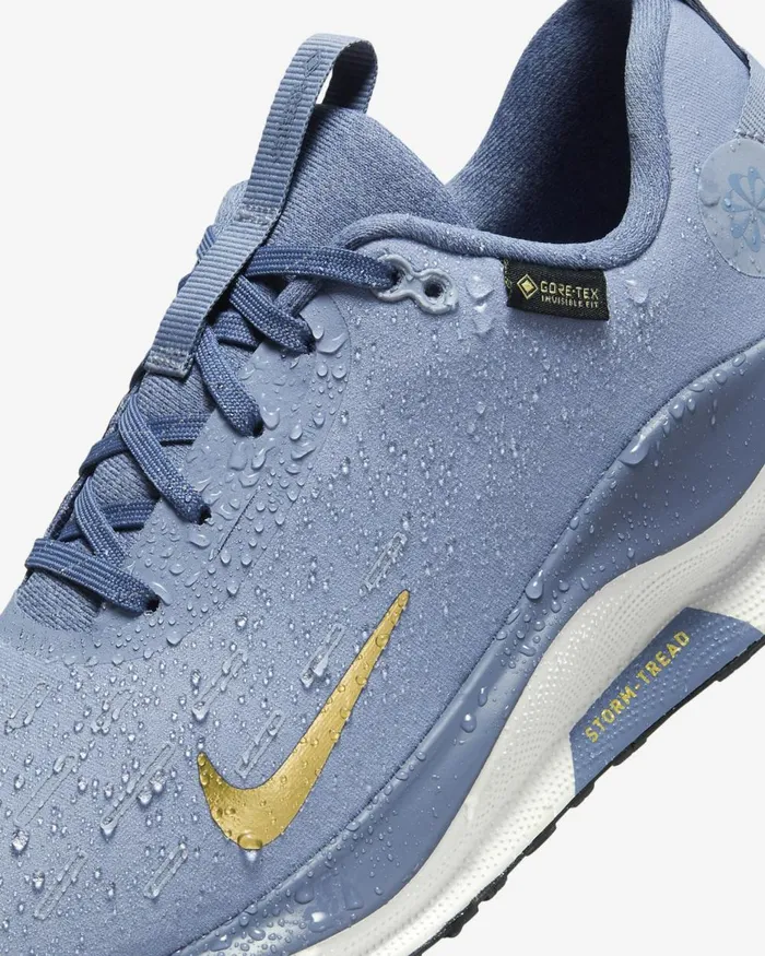 Women Nike All Shoes InfinityRN 4 GORETEX Ashen Slatediffused Blueplatinum Tintmetallic Gold