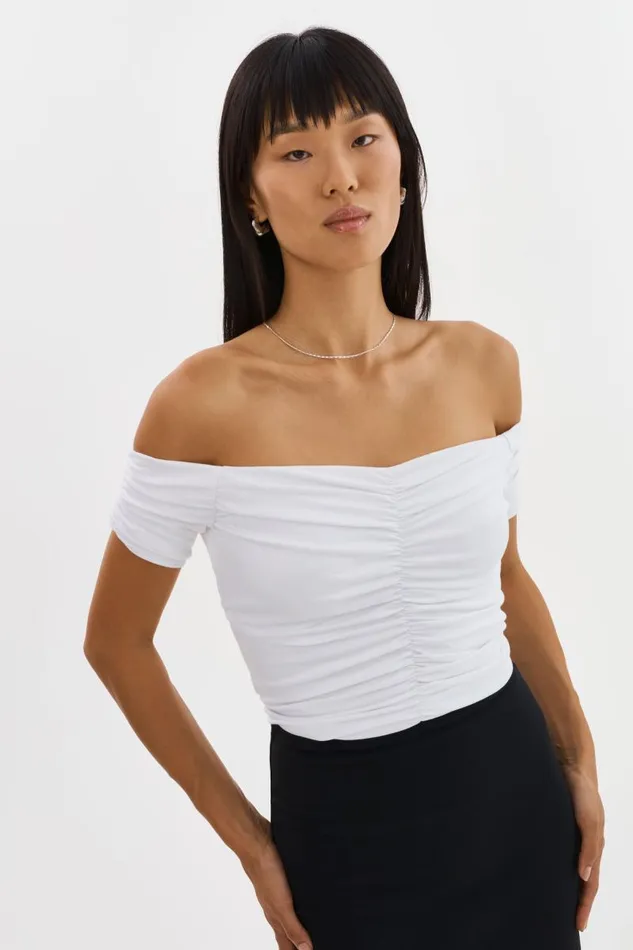 Women NINA Ruched Top White LAMARQUE Tops