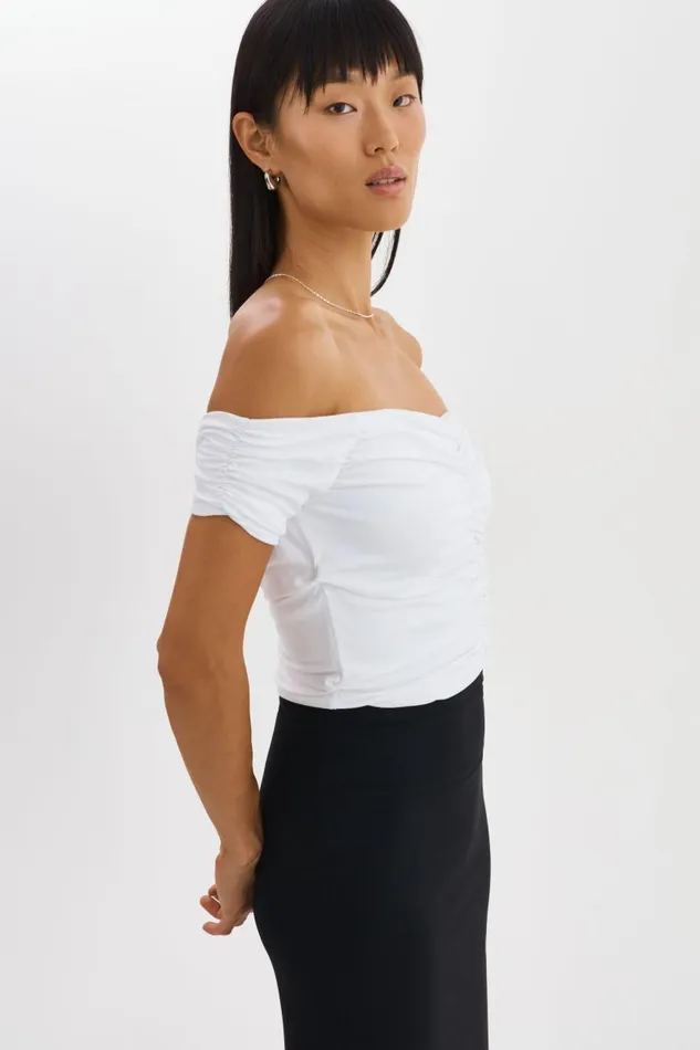 Women NINA Ruched Top White LAMARQUE Tops Women NINA Ruched Top White LAMARQUE Tops