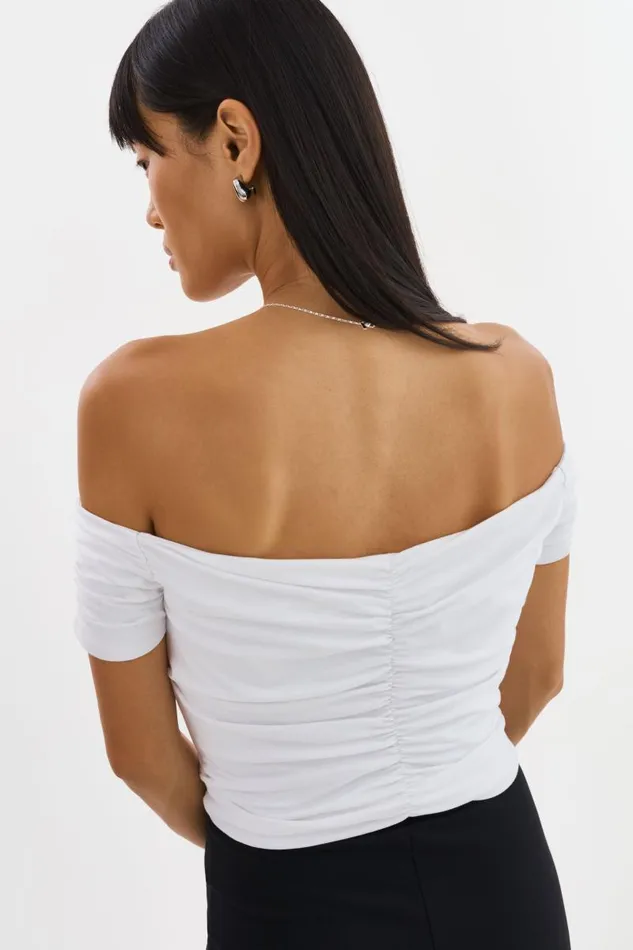 Women NINA Ruched Top White LAMARQUE Tops Women NINA Ruched Top White LAMARQUE Tops