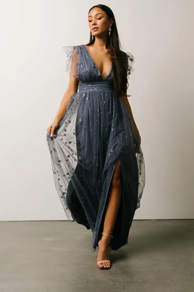 Women Nova Shimmer Maxi Dress Slate Blue Baltic Born Embellished and Sequined Women Nova Shimmer Maxi Dress Slate Blue Baltic Born Embellished and Sequined