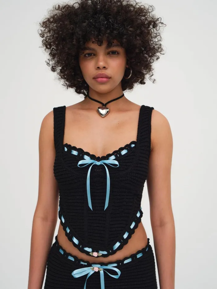 Women Olina Crochet Top Black For Love and Lemons Tops