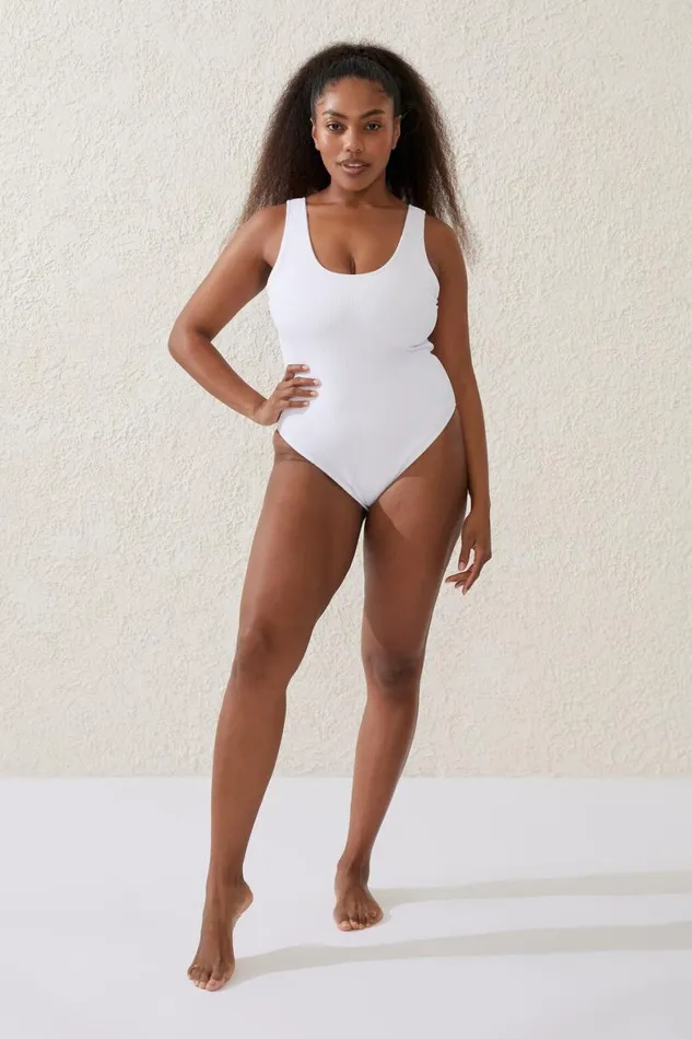 Women One Piece Swimsuits Cotton On Scoop Back One Piece Cheeky White Crinkle