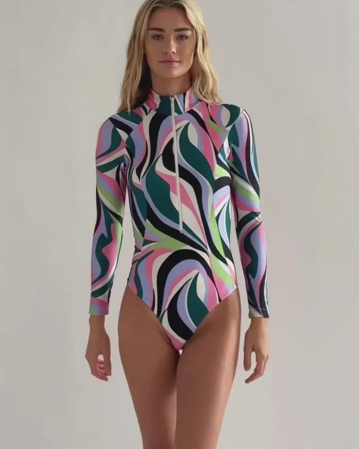 Women One Pieces PatBO DELOS ZIPFRONT RASHGUARD FINAL SALE Black Multi
