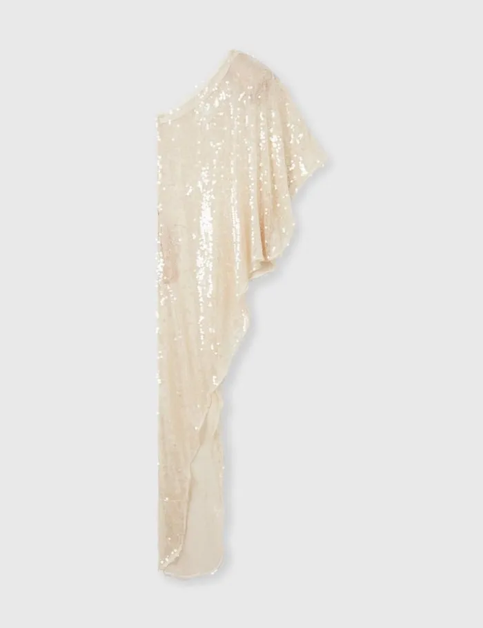 Women OneSleeve Sequin Dress Cream Stella McCartney Dresses