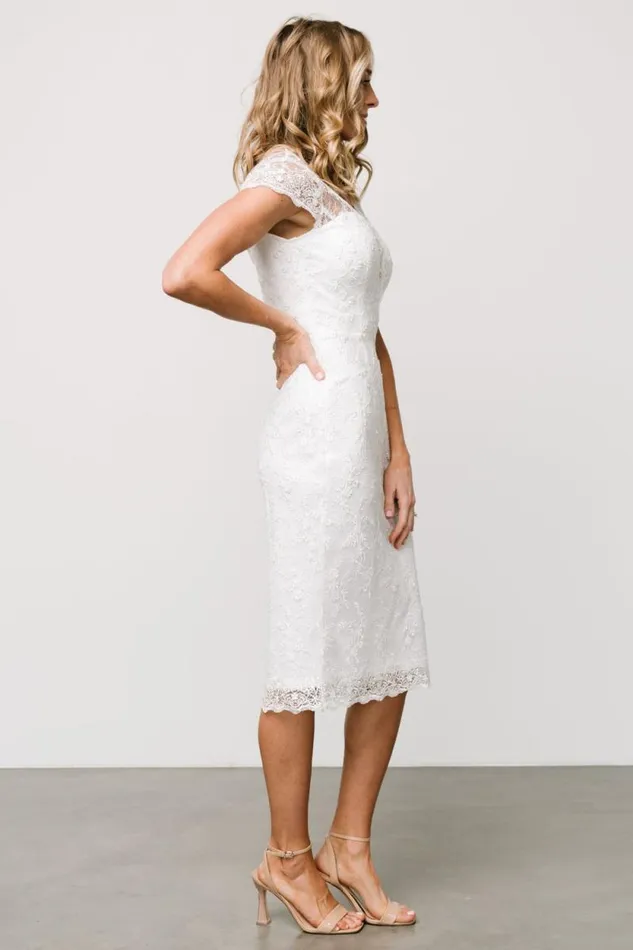 Women Oriana Embossed Shimmer Midi Dress Off White Baltic Born Midi Dresses