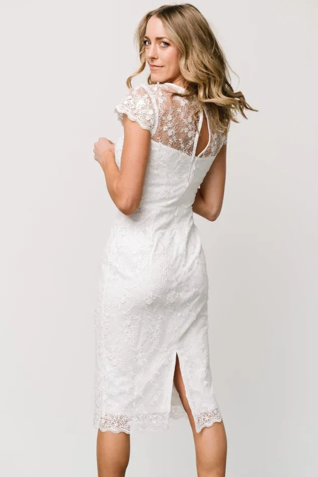 Women Oriana Embossed Shimmer Midi Dress Off White Baltic Born Midi Dresses