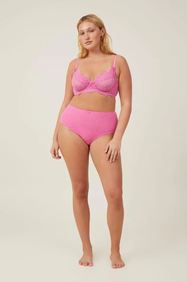 Women Panties Cotton On Sasha Flocking Mesh High Waist Bikini Brief Candy Cloud