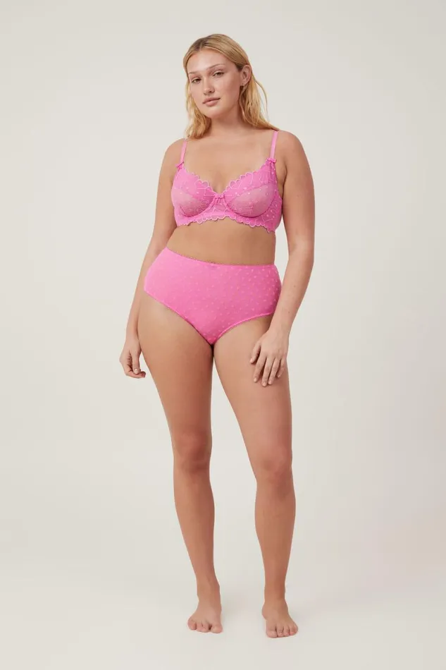 Women Panties Cotton On Sasha Flocking Mesh High Waist Bikini Brief Candy Cloud
