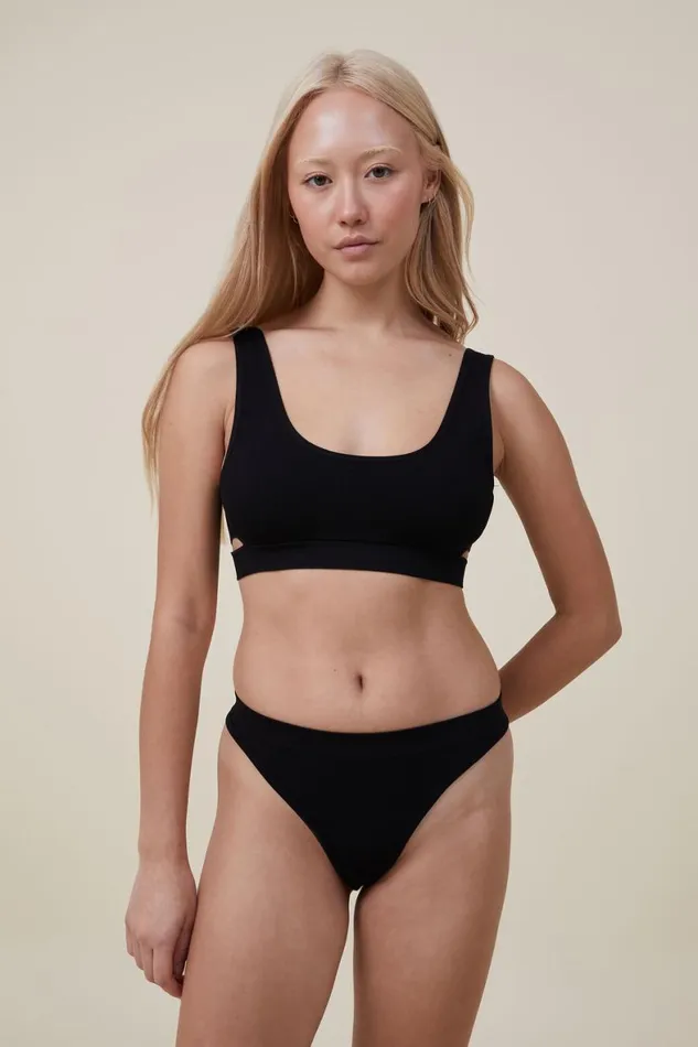 Women Panties Cotton On Seamless High Cut Thong Brief r Black Debossed