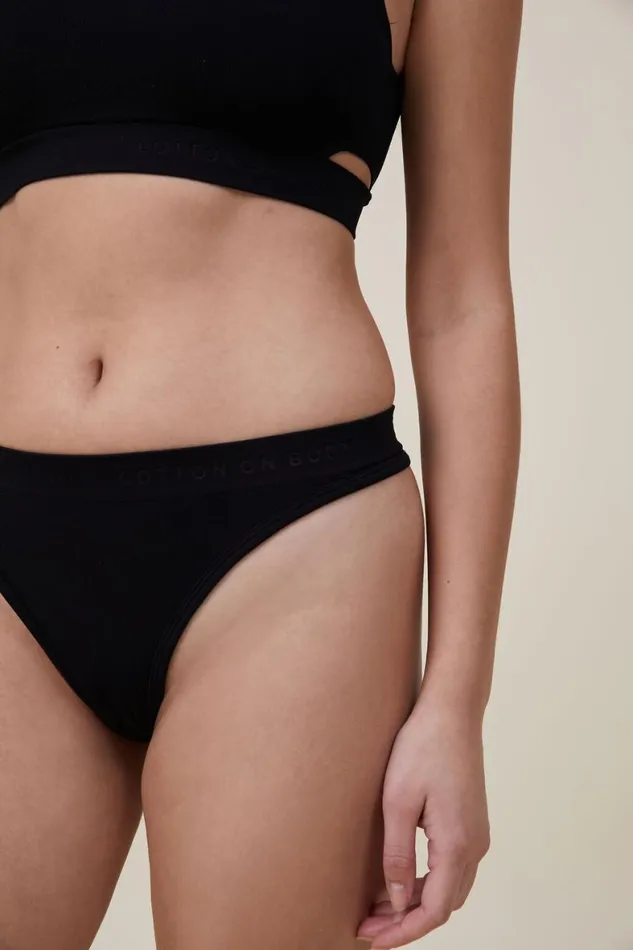 Women Panties Cotton On Seamless High Cut Thong Brief r Black Debossed