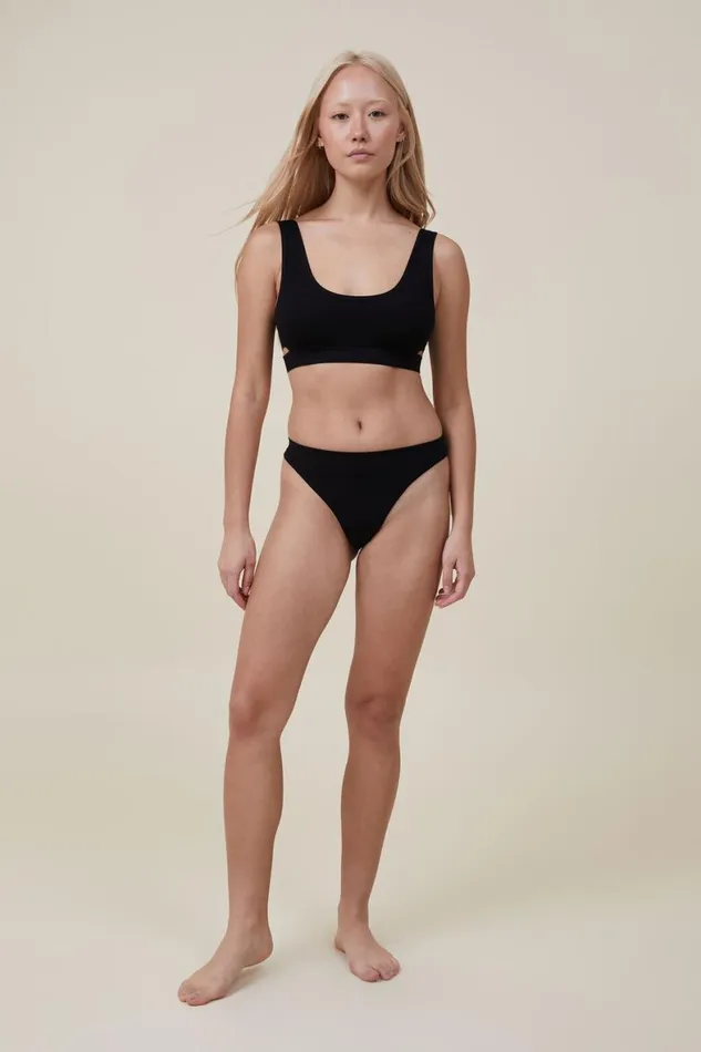 Women Panties Cotton On Seamless High Cut Thong Brief r Black Debossed