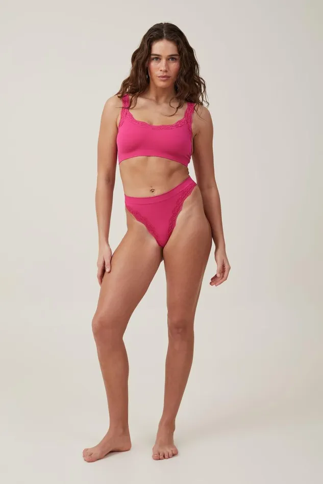 Women Panties Cotton On Seamless High Cut Thong Brief r Pink Jelly Lace